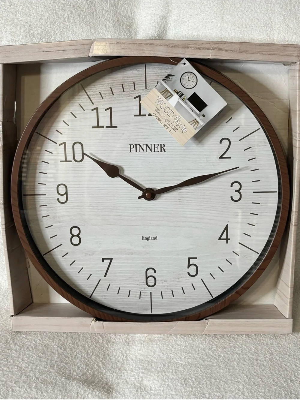 Pinner Wall Clock - White Face with Brown Frame